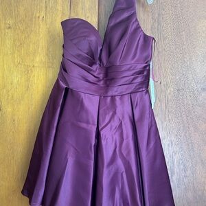 Purple Satin One-Shoulder Fit & Flare Dress